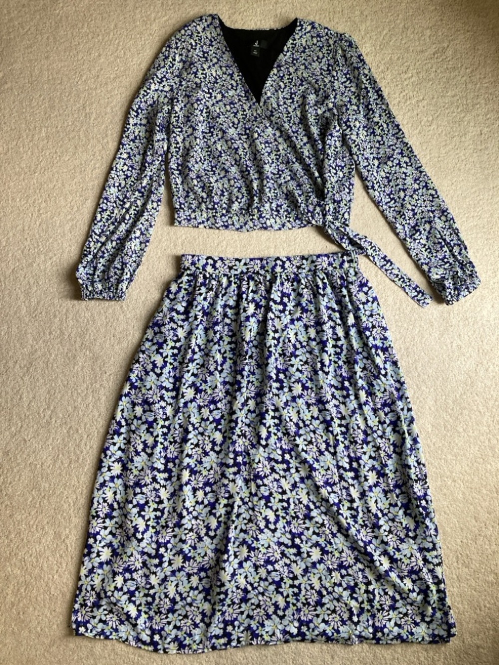 J Jason Wu floral wrap blouse and midi skirt set